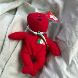 Red Beanie Baby Bear with Flag